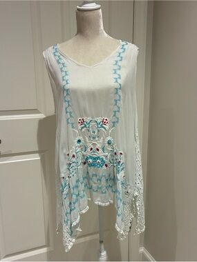 Johnny Was White Embroidered Women's Tank Top